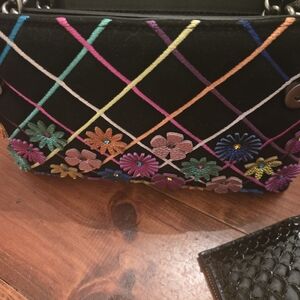 Kurt Geiger Black Bag with Multicolor Floral Embroidery